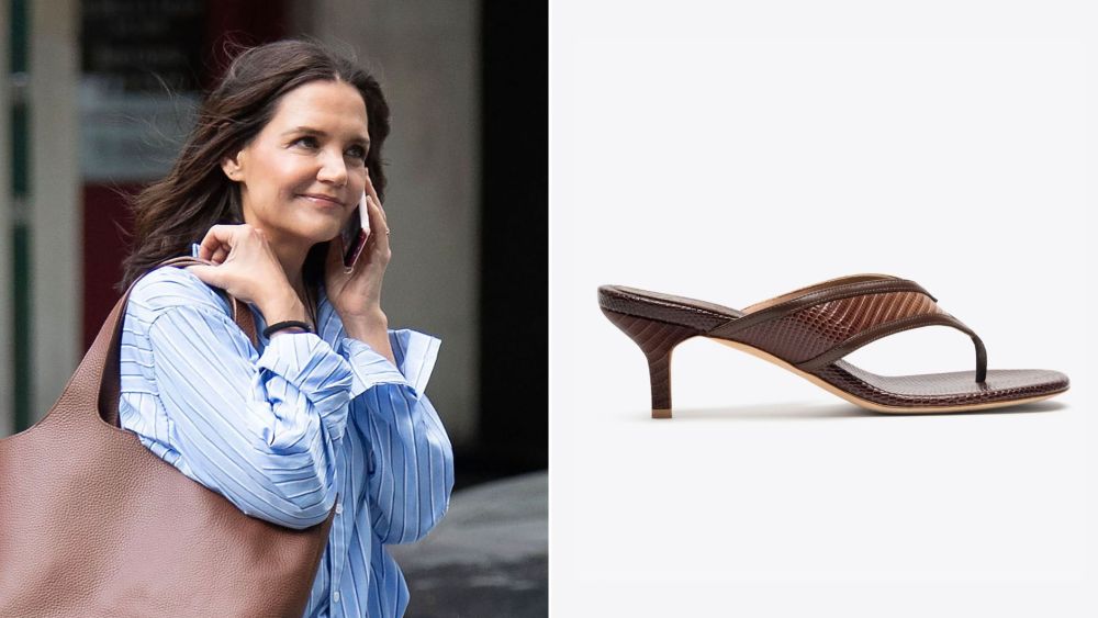 Katie Holmes wore a pair of Malone Souliers' 45mm Koko Leather Heels out in New York on Monday.