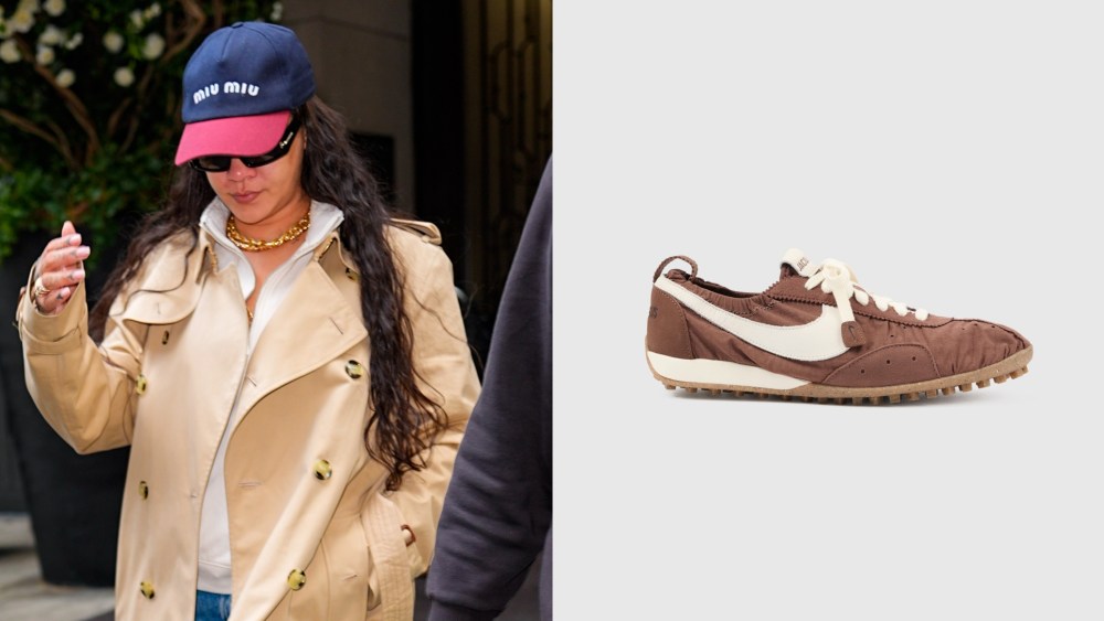 Rihanna steps out New York City on Sunday wearing the Jacquemus + Nike Moon Shoe sneakers.