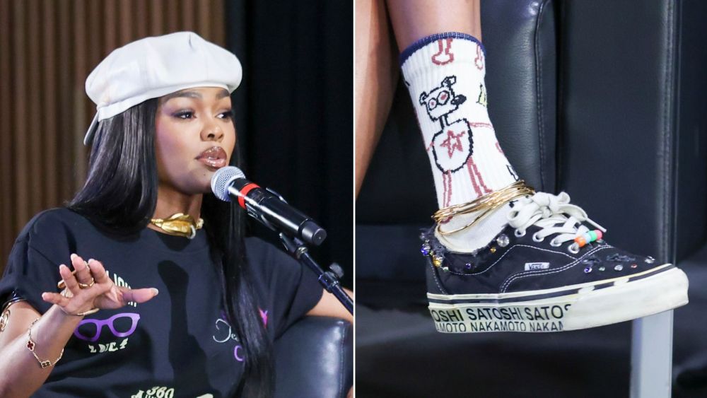 Teyana Taylor wearing a pair of Satoshi Nakamoto x Vans Era 95 Round Lucky Charm sneakers at the 2026 Essence Festival of Culture in New Orleans on Friday night.